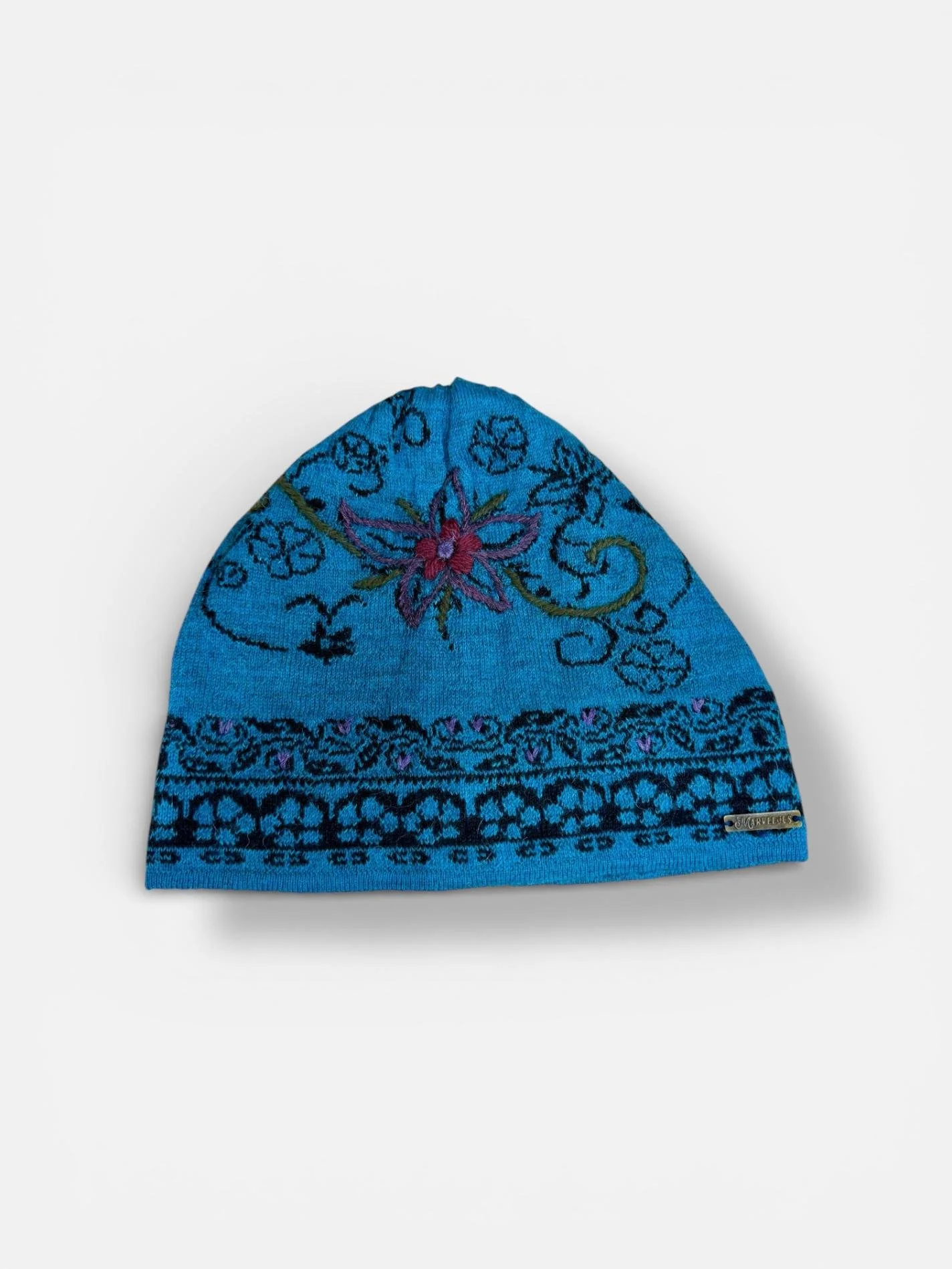 Hand-Embroidered Alpaca Beanie — Llama Butterfly